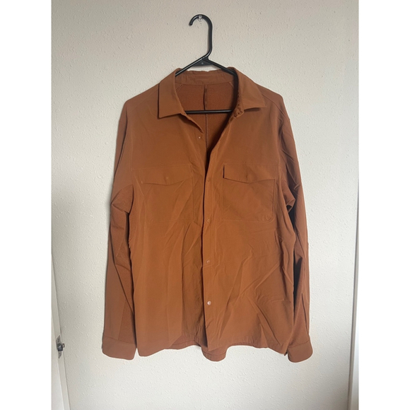 Men's Lululemon Long Sleeve overshirt Brown Casual Button Down Medium - Picture 3 of 7